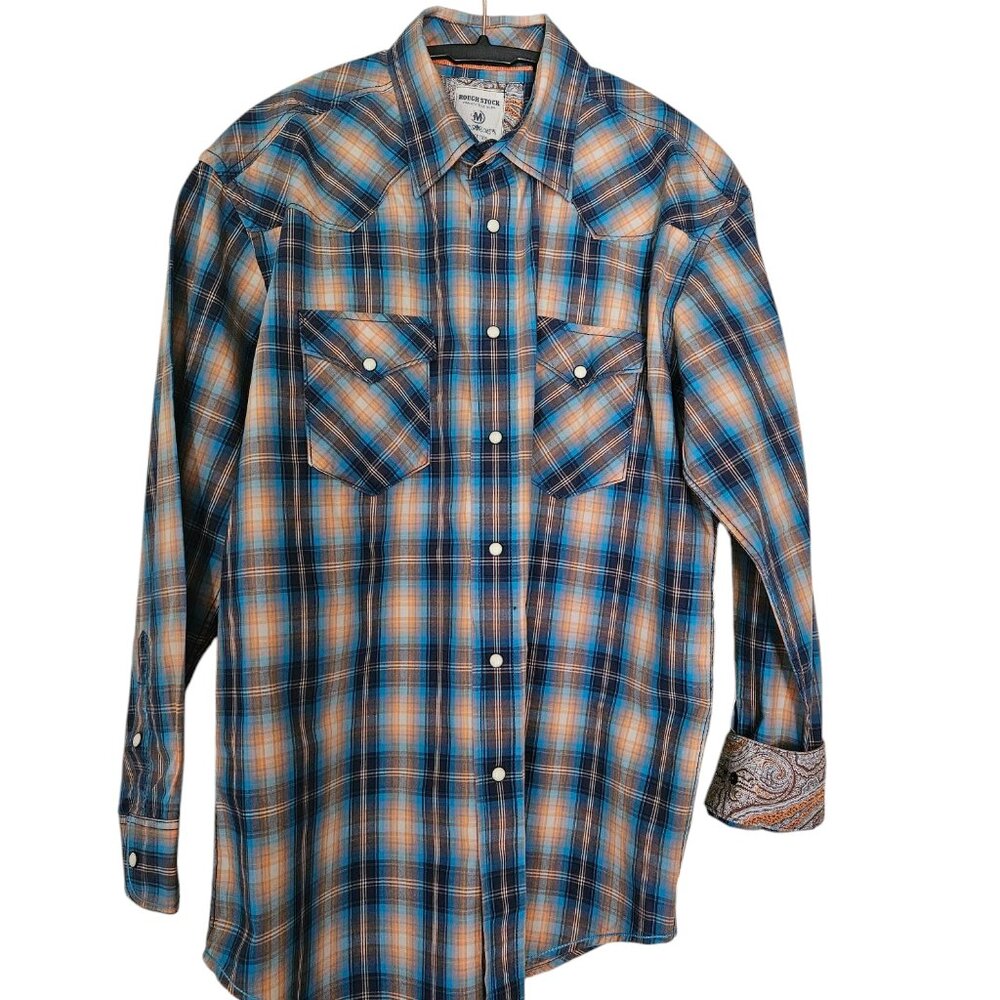 Rough Stock Mens long sleeve Button up long sleeve Casual Plaid Shirt size M